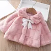 Girl's Winter Fur Coat 2024 New Imitation Rabbit Fur Jackts Comfortable and Sweet Bow Short Coat