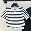 Striped Knitted T Shirts Sweater Womens Cropped Tops Short Sleeve Knits Tees Designer Letter Hoodie For Lady