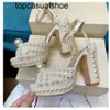 JC Jimmynessity Choo Sacora Bridal Elegant Warid Robe Shoes High Quality Lady Sandals Pearls Leather Marques de luxe High Heels Femmes Walking Robe Night With Bo