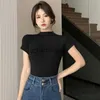 女性用Tシャツ女性のハーフタートルネック半袖ボトムTシャツソリッドカラーシンプルなスリムカジュアル汎用エレガントなプルオーバートップセフェーレウ