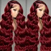 Brasilianische 99J Burgunderrote Körperwelle 13x4 13X6 HD Lace Front Echthaarperücken 30 36 Zoll rote farbige Frontalperücke für Frauen