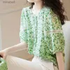Женские блузки Рубашки Корейская одежда Винтажная шифоновая рубашка с цветочным принтом Женская летняя мода Лето Новый простой топ с принтом Изысканные элегантные блузки женские YQ240119