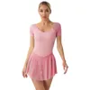 Abbigliamento da palcoscenico Body da ginnastica per danza classica da donna Abito a maniche corte Maglia velata con gonna arricciata Body abiti Abbigliamento da ballo Costume da allenamento