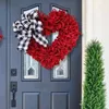 Decorative Flowers Long-lasting Valentine Day Decor Valentine's Heart Shaped Wreath With Black White Bowknot Reusable Indoor/outdoor For