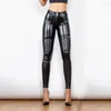 Kvinnors byxor hög midja faux läder moto kvinnor punk bodycon stretchy smala pu byxor streetwear höft zip klubbkläder anpassad