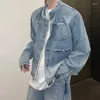 Herenjassen Casual gewassen spijkerjasje Streetwear gescheurde opstaande kraag textuur Koreaanse Harajuku Retro luxe jas met lange mouwen
