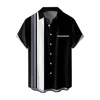 メンズカジュアルシャツメンサマーシャツターンダウンカラーシングルブレストポーカープリント短袖コントラストカラーパッチポケット通気性