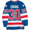 Teamtröjor 30 Jim Craig 21 Mike Eruzione 17 Jack O'Callahan 1980 År Miracle USA Vintage Hockey Jersey White Blue S-3XL 4183