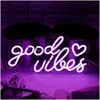 Led Neon Sign Gaming Room Decor Hanging Good Vibes Heart Lights Wedding Birthday Gift Anniversary Drop Delivery Lighting Holiday Dhxx7