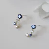 Boucles d'oreilles en argent Sterling S925 plaqué or 14K, Clip mystérieux, taille bleu foncé, Zircon exquis, petit coréen