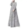 Casual Kleider Frühling Frauen Muslimischen Kleid Volle Hülse O-ansatz Gedruckt Türkei Sommerkleid Böhmischen Vintage Urlaub Islamische Kleidung