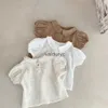 Kids Shirts 2023 Summer New Baby Girl Solid Puff Sleeve Shirts Cotton Infant Short Sleeve T Shirts Toddler Casual Lapel Shirts Kids Clothes H240508