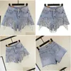 Women'S Jeans Womens Heavy Rhinestone Fringed Hole Shorts Female High Waist Summer Fashion Wide Leg Denim Drop Delivery Apparel Cloth Dh5Fm