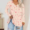 Women's T Shirts 2024 Stor storlek Top V-Neck Casual Loose Printed Long Sleeve T-Shirt Topps Officiella butik Ropa de Mujer