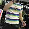 Designer of luxury T-shirt Quality letter tee short sleeve spring summer tide men and women t shirt T-shirt Rainbow stripe pattern tops tees Asian size M-4XL