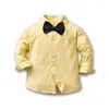 Conjuntos de roupas terno infantil arco cavalheiro algodão cardigan suspender calças de duas peças moda atacado