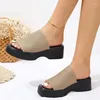 Sandaler Wedge Heeled Women's Slippers 2024 European Style Comfy Walking Beach Sandal Summer utanför helt enkelt dam plus storlek 43