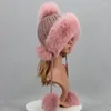 Berets echter Pelhhut für Winter Frauen natürliche russische Ushanka -Kappe dicke warme Ohren Fashion Bomber Girls Elastisch