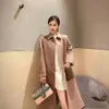Designer nova marca de lã quente à prova de vento hardware abotoaduras calouro moda feminina mid-length trench coat