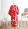 Partihandel Nya kvinnor japanska kimono mantel högkvalitativ silke lång nattklänning mode tryck lös bekväma damer pyjamas