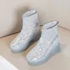 Sandals Platform Shoes 2024 Summer Sequin Elevated Mesh For Women's Casual Back Zipper Breathable Cool Boots Women