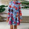 Casual Dresses Women's Summer Dress 2024 Flower Print Long Sleeve Loose Outfits Elegant Mid Azul Elegante in Vestidos