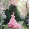 Sukienki dla dziewczynek różowy kwiat na wesele puszysty warstwowe marszczenia koronkowe suknie urodzinowe suknie przy imprezie urodzinowej