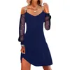 Casual Dresses Women V Neck Mesh Fashionable Transparenta Long Sleeves Solid Color Dress Plus-size Off Axel Vestido Robe