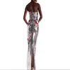 Zilverachtige strapless kerstfeest lange avondjurken dames lente basic bodycon borduren kant pailletten prom jurken femme