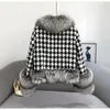 Women's Fur Short Houndstooth Plaid Stitching Imitation Coat For Women Loose Belt Overcoat Autumn And Winter Fashion 2024