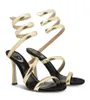 23 s/s merk renecaovilla cleopatra sandalen schoenen slang gewikkeld riem dame goud zilver hoge hak met kristallen ingelegd feest bruiloft sexy wandelen EU35-43