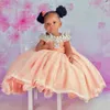 Nuke Pink Flower Girl Dresses Off Shoulder Tulle Rehinestones Ball Gown Princess Flowergirl Gowns Little Kids First Birthday Party Daughter and Mother Dress CF039