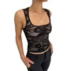 Women's Tanks Women Mesh Lace Long Sleeve Top See Through Floral Embroidery Tee Shirt Sheer Blouse