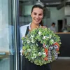 Couronne de citrouille blanche avec nœud de fleurs décoratives, Festival de Thanksgiving, cercle en rotin, ornement de porte suspendue, ventouses de fenêtre