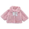 2024 Bestselling Autum Winter Girl's Jackets Imitation Fur Coat Sweet Bow Children Fashion Coat white pink khaki