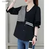 Kvinnors blusar Skjortor Fashion Women's Top 2023 Spring and Summer New Simplicity Stripe Print knappar V-Neck Långärmning Temperament Pendlartröja YQ240119