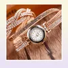 Женские женские кожаные кожаные базы маленький циферблат Relogio feminino Diamond Bracelet смотрит Quartz Forist арабские цифры.