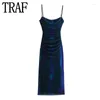 Abiti casual Stampa Tulle Slip Abito lungo Donna Increspato Backless Midi Bodycon Donna Sexy Party Prom Serata elegante