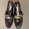 Dress Designer Luxury New Women Ballet Flats Hollowed Out Mesh Sandal Mules Round Head Rhinestone Rivet Buckle Mary Genuine Leather Jane Loafers Slide on Shoes