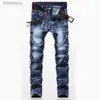 Jeans voor heren Sneeuwgewassen patchwork Rechte elastische jeans voor heren Grote maten Vintage patch Slanke denim jeans Lange witte katoenen herenjeansbroekL240120