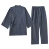 Ethnic Clothing Spring i letnie kimono Pikamę Mężczyźni Mężczyźni myj czystą bawełnianą przędzę swetrową cienką linę jesienna suknia parowa luźna dom domowa