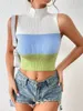 Kvinnors tankar Kvinnor Casual Color Block Turtleneck Ribbed ärmlös Crop Top Y2K kläder Femme Stretch Multicolor Luxury tröja Skjorta