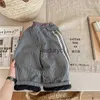 Trousers 2023 Winter New ldren Striped Trousers Plus Velvet Thick Girls Harem Pants Kids Boys Warm Fleece Casual Pants Baby Clothes H240508