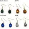 Dangle Earrings Wholesale 7-8mm Black Natural Rainrdrop Freshwater Cultured Pearl 925 Sterling Silver Hooked Earring