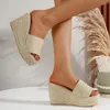 Sandalen 2024 Damen Sommer Chunky Plateau High Heels Wedges Freizeit Bequem Walk Espadrilles Sandale Braune Pantoletten Strohschuhe