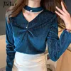 Blouses Femme Chemises Jielur printemps col en v chemises en velours mode chemisiers de couleur unie pour femmes chemise à manches longues bureau dame kaki rouge bleu haut S-2XL YQ240119