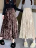 Skirts Women 2024 Summer Fashion Gold Velvet Loose Skirt Female Long Big Swing Ladies High Waist Casual Pleated M07