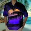 Herr t -skjortor herrar kort ärmad casual stil skjorta 3d tryck hav vid kokosnöt solnedgång smal passform fast etnisk