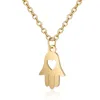 Simpatica piccola mano di Hamsa di Fatima con pendente femminile in oro giallo 14k con collana di palme per regalo di gioielli da donna