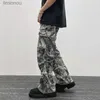 Men's Jeans 2023 Overalls Camouflage Y2K Fashion Baggy Flare Jeans Cargo Pants Men Clothing Straight Women Wide Leg Long Trousers PantalonesL240119